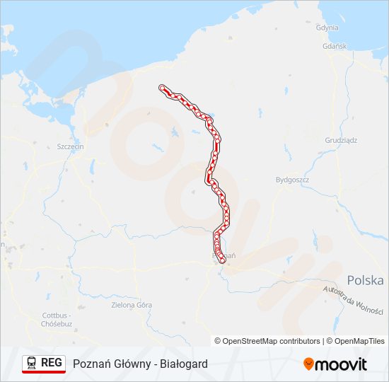 Mapa linii kolej REG