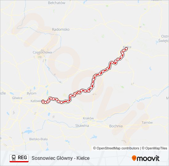 Mapa linii kolej REG