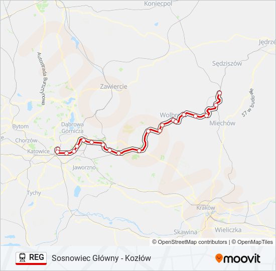 Поезд REG: карта маршрута