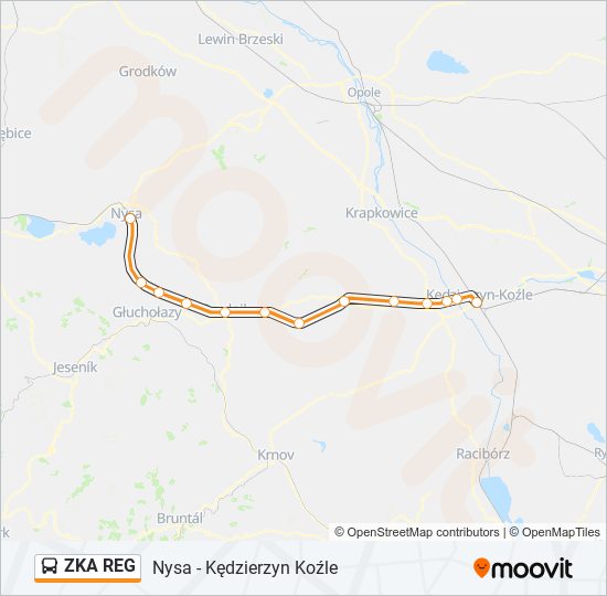 Mapa linii autobus ZKA REG