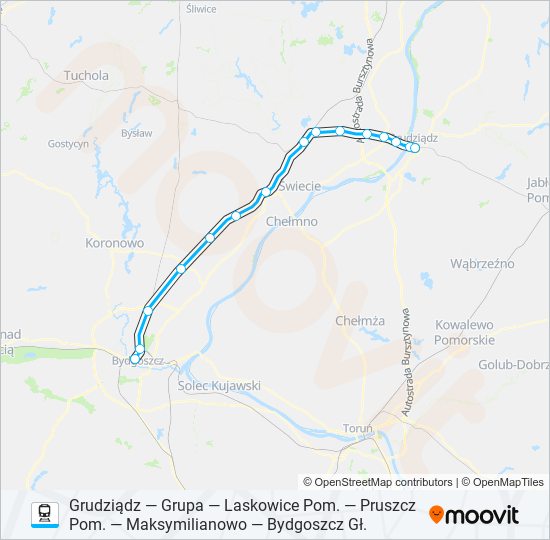 Mapa linii kolej GRU—BDG VIA LAS