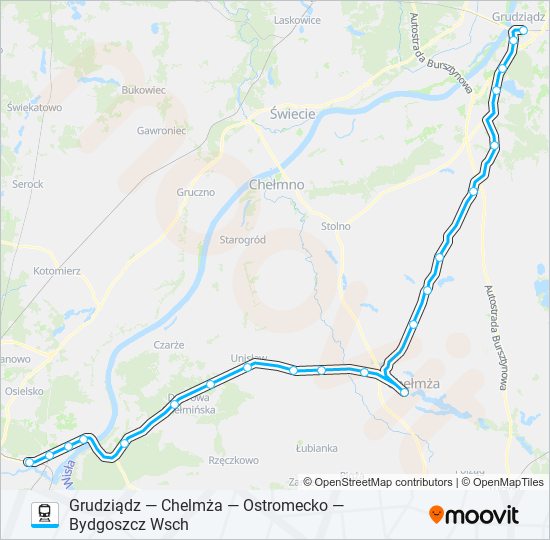 Mapa linii kolej GRU—BDW VIA CHE