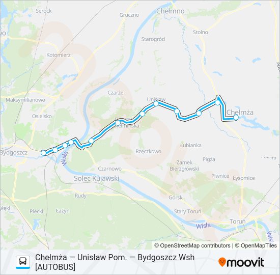 Mapa linii autobus CHE—BDW ZKA