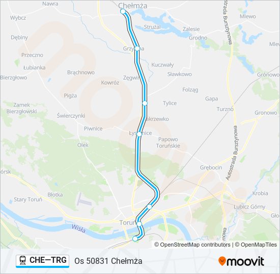 Mapa linii kolej CHE—TRG