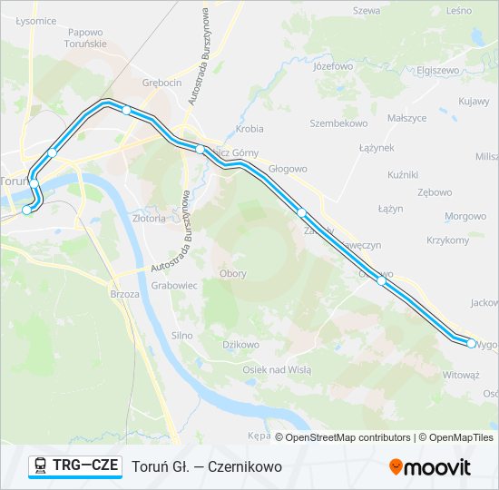 Mapa linii kolej TRG—CZE