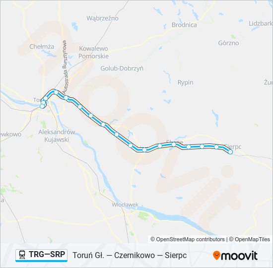 Поезд TRG—SRP: карта маршрута