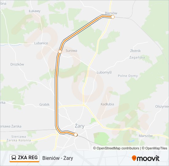 Mapa linii autobus ZKA REG