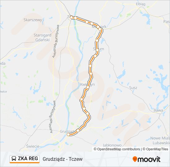 Mapa linii autobus ZKA REG