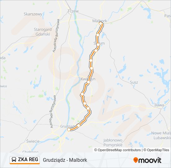 Mapa linii autobus ZKA REG