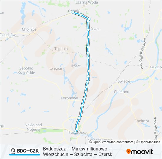 Mapa linii kolej BDG—CZK