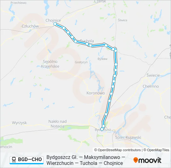 Поезд BGD—CHO: карта маршрута