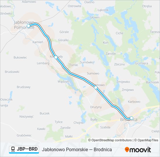 Mapa linii kolej JBP—BRD