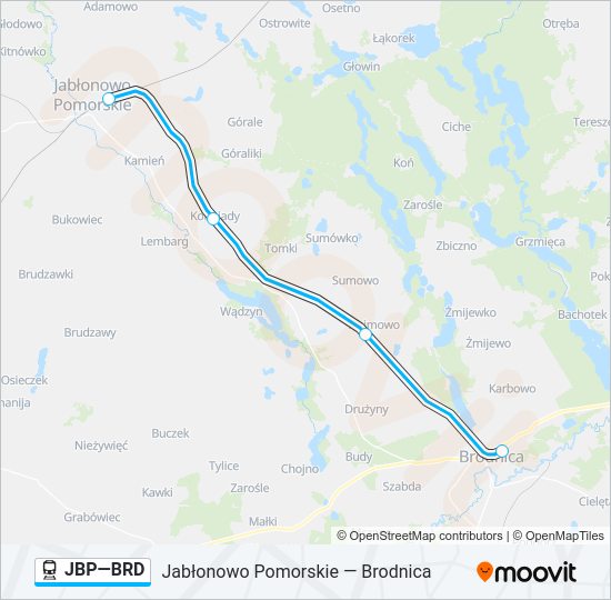 Mapa linii kolej JBP—BRD