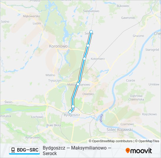 Mapa linii kolej BDG—SRC