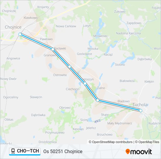 Mapa linii kolej CHO—TCH