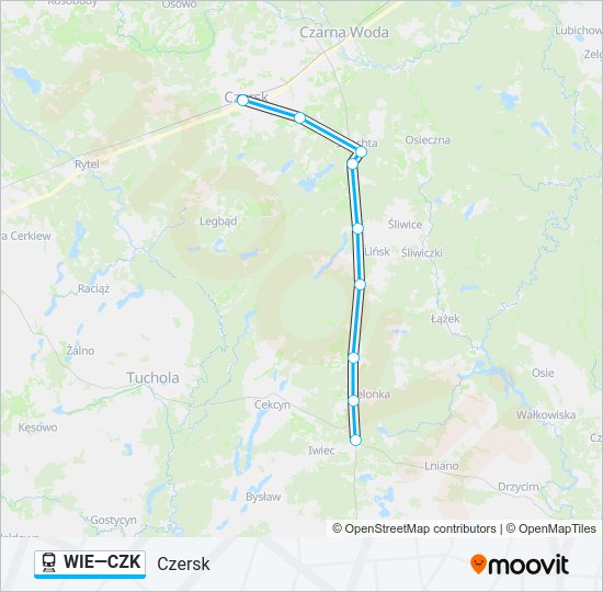 Mapa linii kolej WIE—CZK