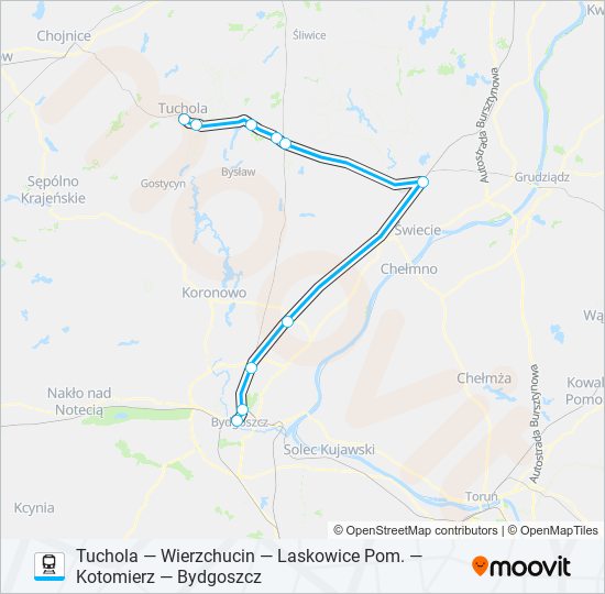 Mapa linii kolej TCH—BDG VIA LAS