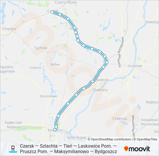 Поезд CZK—BDG VIA TLN I LAS: карта маршрута