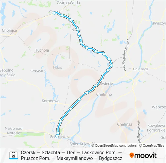 Поезд CZK—BDG VIA TLN I LAS: карта маршрута