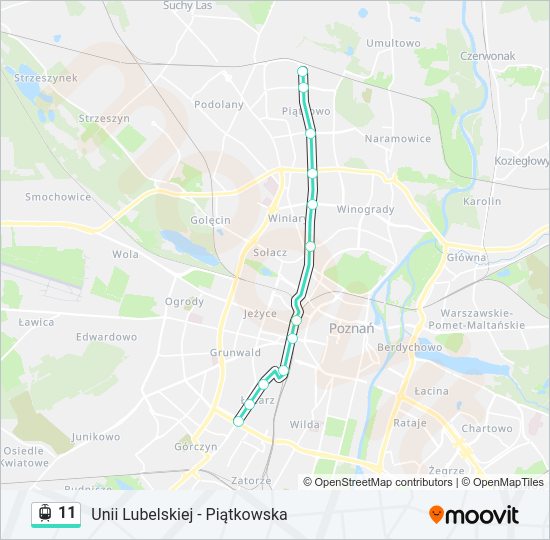 Mapa linii tramwaj 11