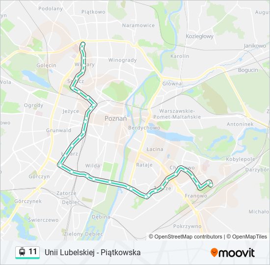 Mapa linii tramwaj 11