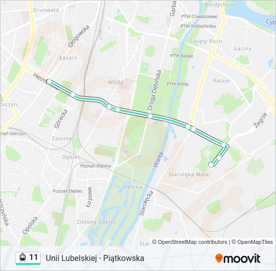 Mapa linii tramwaj 11