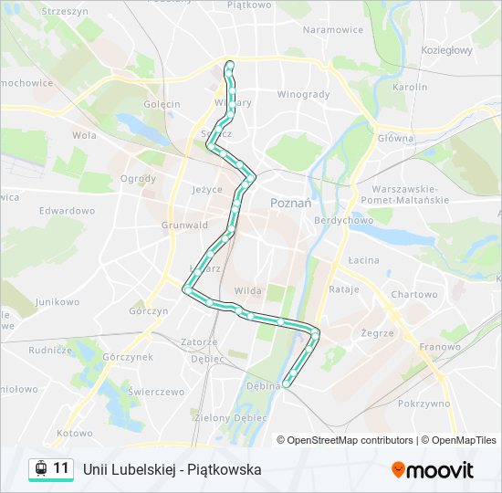 Mapa linii tramwaj 11