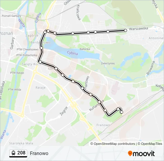 Трамвай 208: карта маршрута