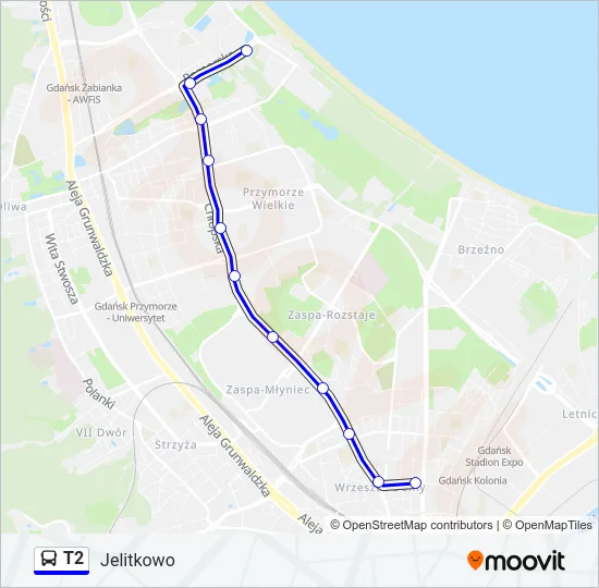 T2 Bus Line Map