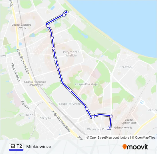 T2 Bus Line Map