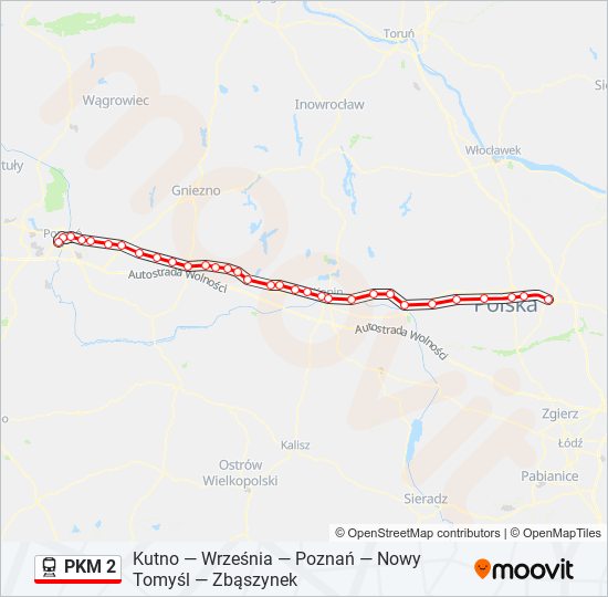 Mapa linii kolej PKM 2