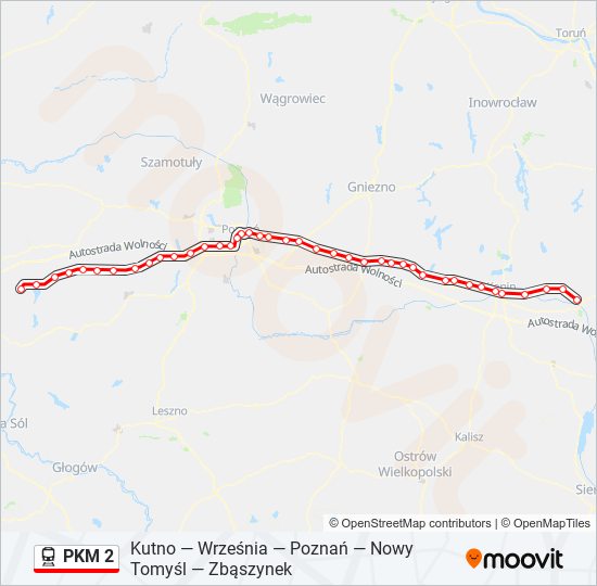 Mapa linii kolej PKM 2