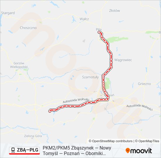 Поезд ZBĄ—PŁG: карта маршрута