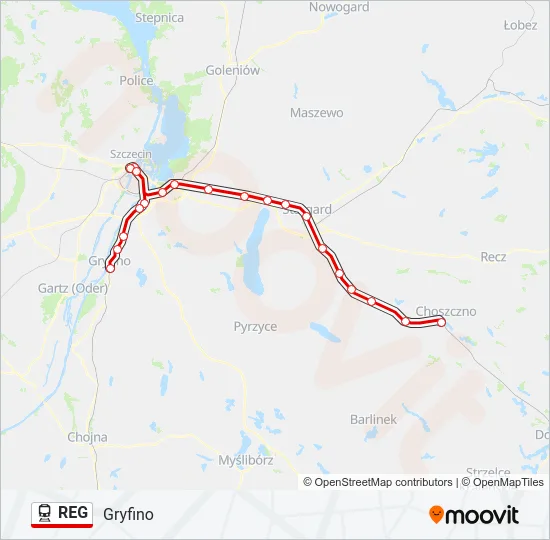 Поезд REG: карта маршрута