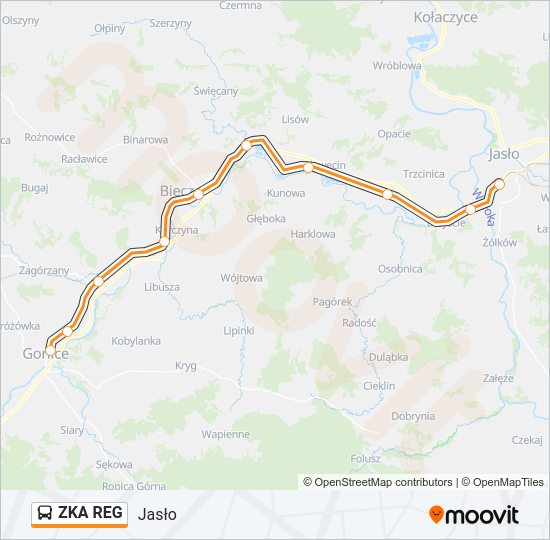 Mapa linii autobus ZKA REG