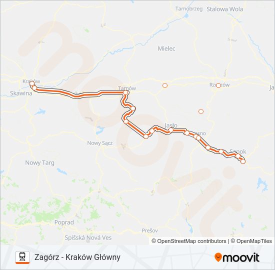 Mapa linii kolej IC 33112