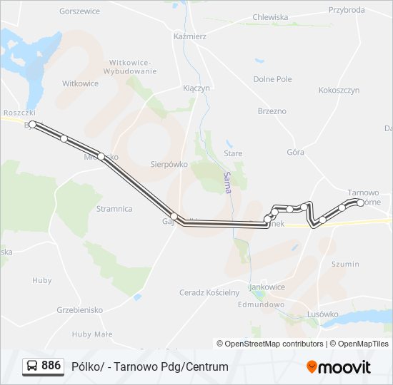 Mapa linii autobus 886