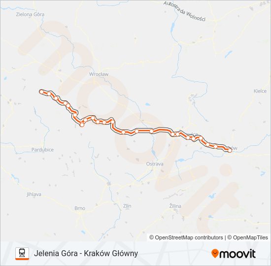 Mapa linii kolej IC 63106