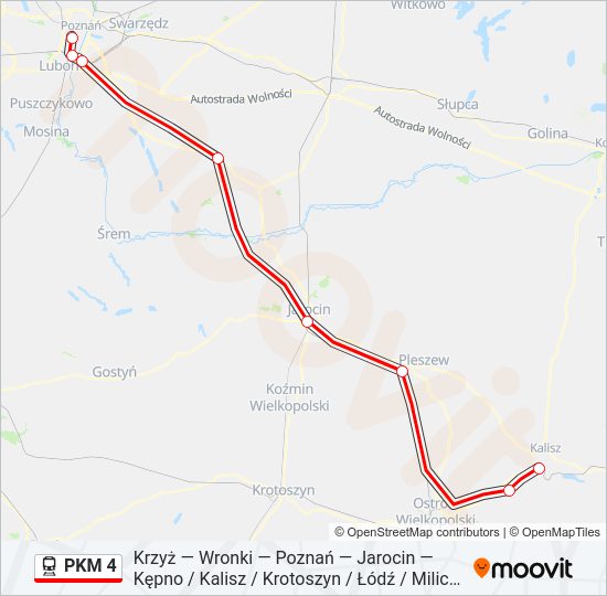 Mapa linii kolej PKM 4