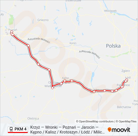 Mapa linii kolej PKM 4