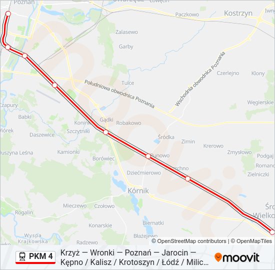 Mapa linii kolej PKM 4