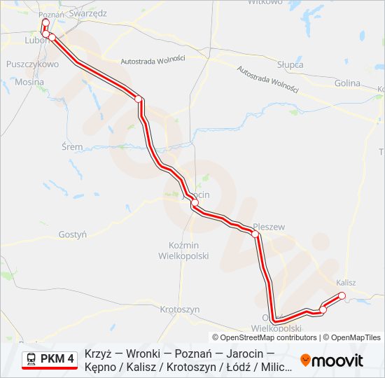 Mapa linii kolej PKM 4