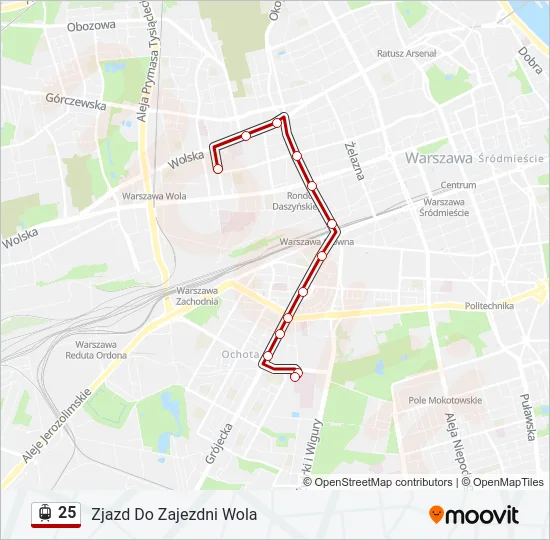 Трамвай 25: карта маршрута