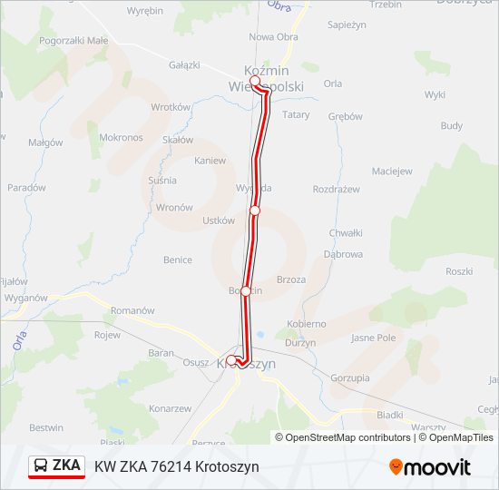 Mapa linii autobus ZKA