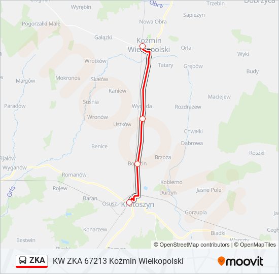 Mapa linii autobus ZKA