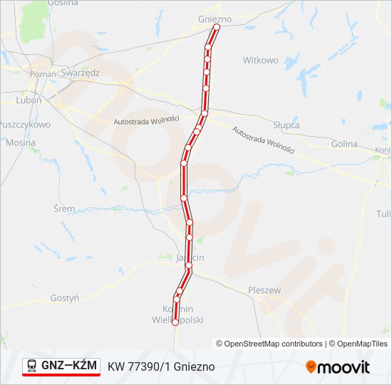 GNZ—KŹM train Line Map