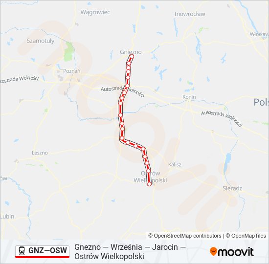 Поезд GNZ—OSW: карта маршрута