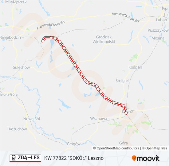 Mapa linii kolej ZBĄ—LES