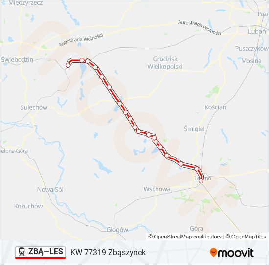 Поезд ZBĄ—LES: карта маршрута