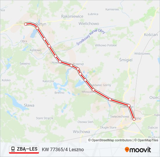 Поезд ZBĄ—LES: карта маршрута